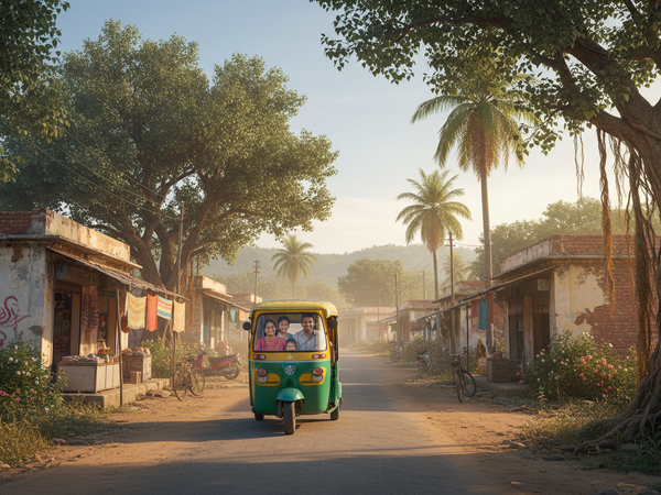 Auto-rickshaw moving through town