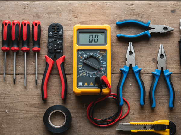 Electrician tools flat lay