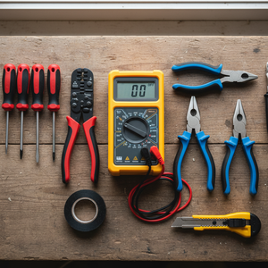 Electrician tools flat lay