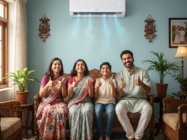 Happy family with newly installed AC by GPM Refrigeration in Pendra