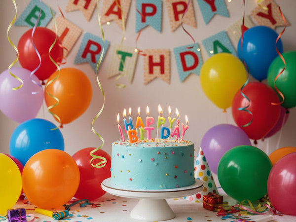Birthday Cake and Party Decorations