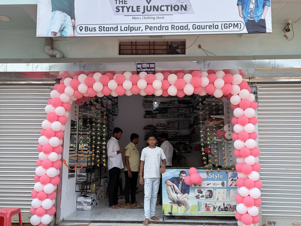 The Style Junction shop front with balloon arch – Bus Stand Lalpur Gaurella
