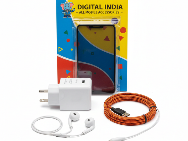 Mobile accessories – charger, cable, earphones, screen guard at Shree Raam Mobile