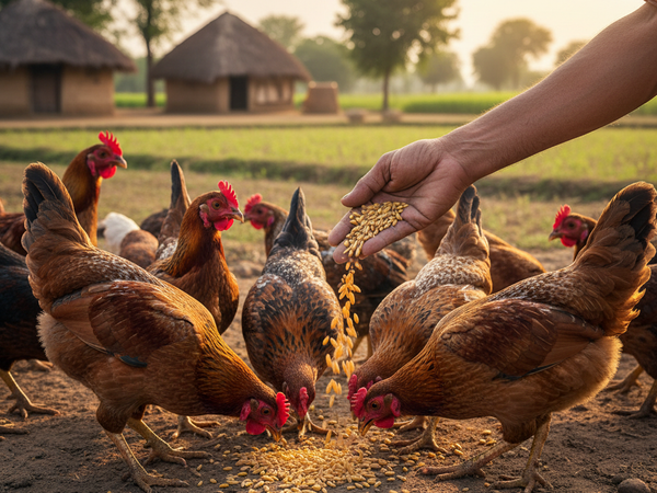 Farmer Feeding Desi Murgi – GPM Bazaar Poultry Farm