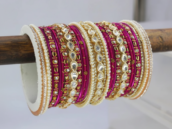 Designer Bridal Bangle Set Pink Gold – Raja Babu General Store Kotmi