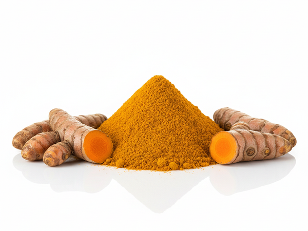 Turmeric powder with fresh turmeric roots
