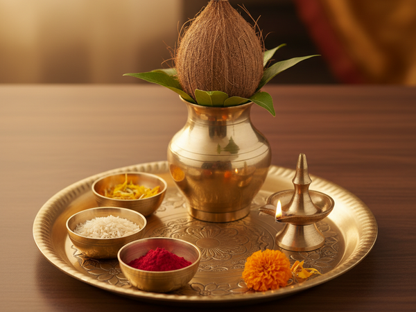 Brass puja thali set with diya and kalash – Ganesh Mahesh Utensil Corner