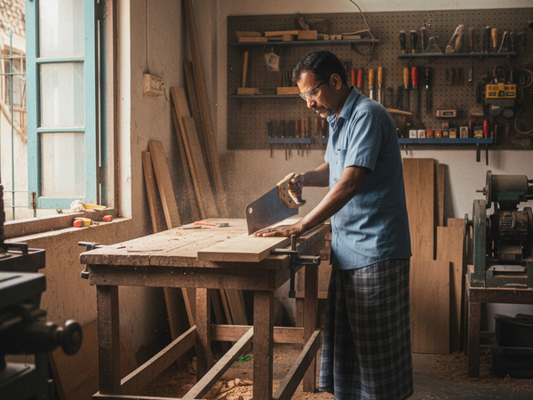 Carpenter at Work – Woodcutting in Workshop, Pendra