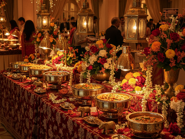 Decorated wedding buffet counter – Pandey Catering Pendra