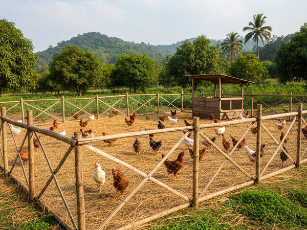 Desi Poultry Farm Enclosure – Free Range Country Chickens, Parasi Chhattisgarh