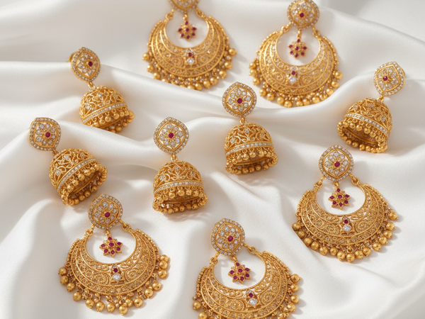Gold Jhumka and Chandbali Earrings – Shri Jamuna Jewellers